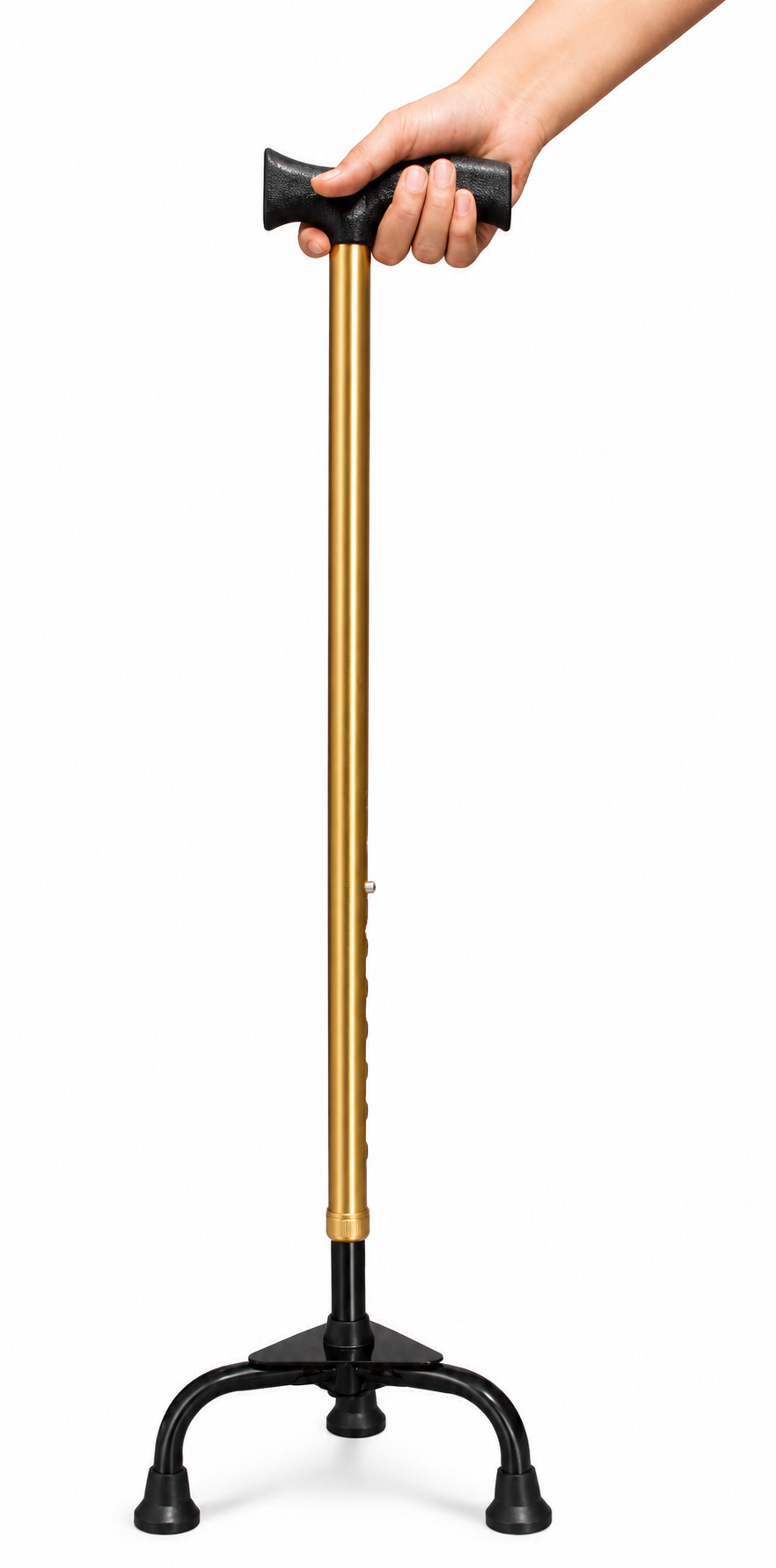 Golden Height Adjustable Tripod Walking Stick with 3 Leg Base for Elderly & Senior Citizens